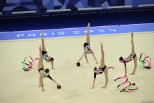 Азербайджанские гимнастки выполнили второе упражнение в квалификации группового многоборья на Олимпиаде в Париже (ФОТО)