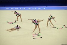 Азербайджанские гимнастки выполнили второе упражнение в квалификации группового многоборья на Олимпиаде в Париже (ФОТО)