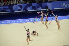 Азербайджанские гимнастки выполнили второе упражнение в квалификации группового многоборья на Олимпиаде в Париже (ФОТО)