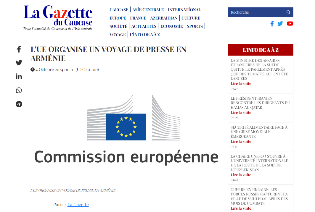 La Gazette du Caucase раскритиковала ЕС за двойные стандарты в отношении азербайджанских беженцев и поддержки Армении