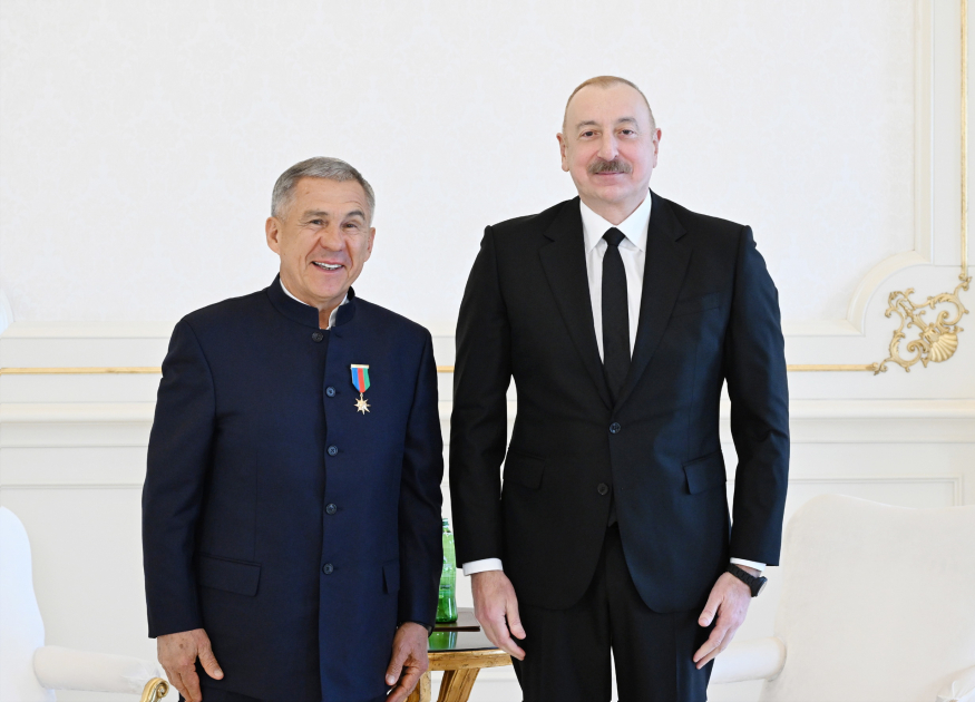 Президент Ильхам Алиев вручил Рустаму Минниханову орден «Достлуг» (ФОТО/ВИДЕО)