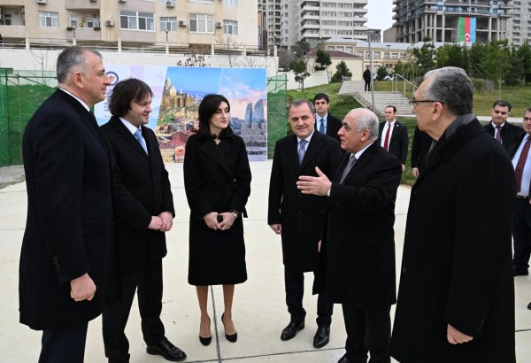 Azerbaijani, Georgian PMs inspect construction site for new Georgian Embassy building