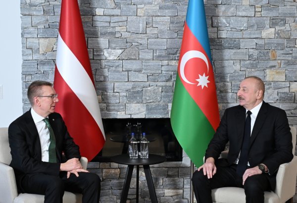 President Ilham Aliyev meets with Latvian President in Davos (PHOTO/VIDEO)