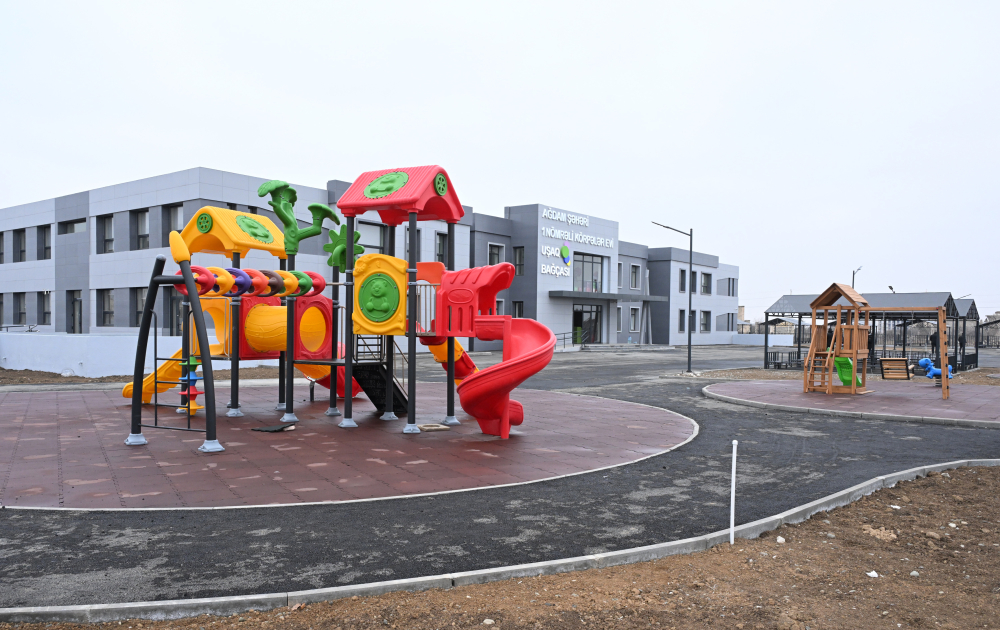 President Ilham Aliyev, First Lady Mehriban Aliyeva inspect construction progress at nursery-kindergarten No.1 in Aghdam (PHOTO)