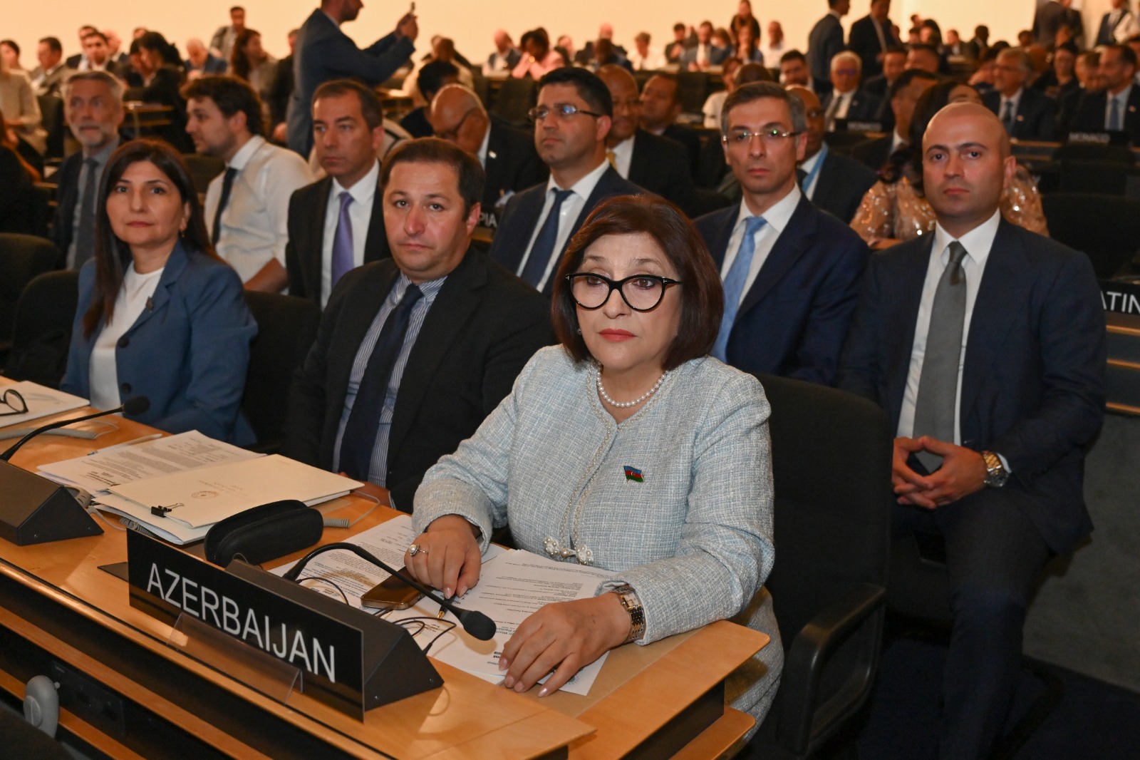 Azerbaijani parliament speaker addresses 6th World Conference (PHOTO)