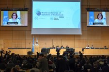 Azerbaijani parliament speaker addresses 6th World Conference (PHOTO)