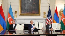 First Vice President Mehriban Aliyeva maskes post on President Ilham Aliyev's meeting with Donald Trump and Nikol Pashinyan in Washington (PHOTO)