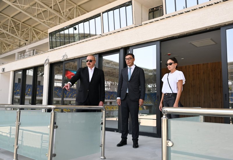 President Ilham Aliyev, First Lady Mehriban Aliyeva inspect construction progress at Ganja city stadium (PHOTO)