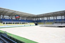 President Ilham Aliyev, First Lady Mehriban Aliyeva inspect construction progress at Ganja city stadium (PHOTO)