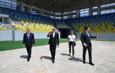President Ilham Aliyev, First Lady Mehriban Aliyeva inspect construction progress at Ganja city stadium (PHOTO)