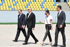 President Ilham Aliyev, First Lady Mehriban Aliyeva inspect construction progress at Ganja city stadium (PHOTO)