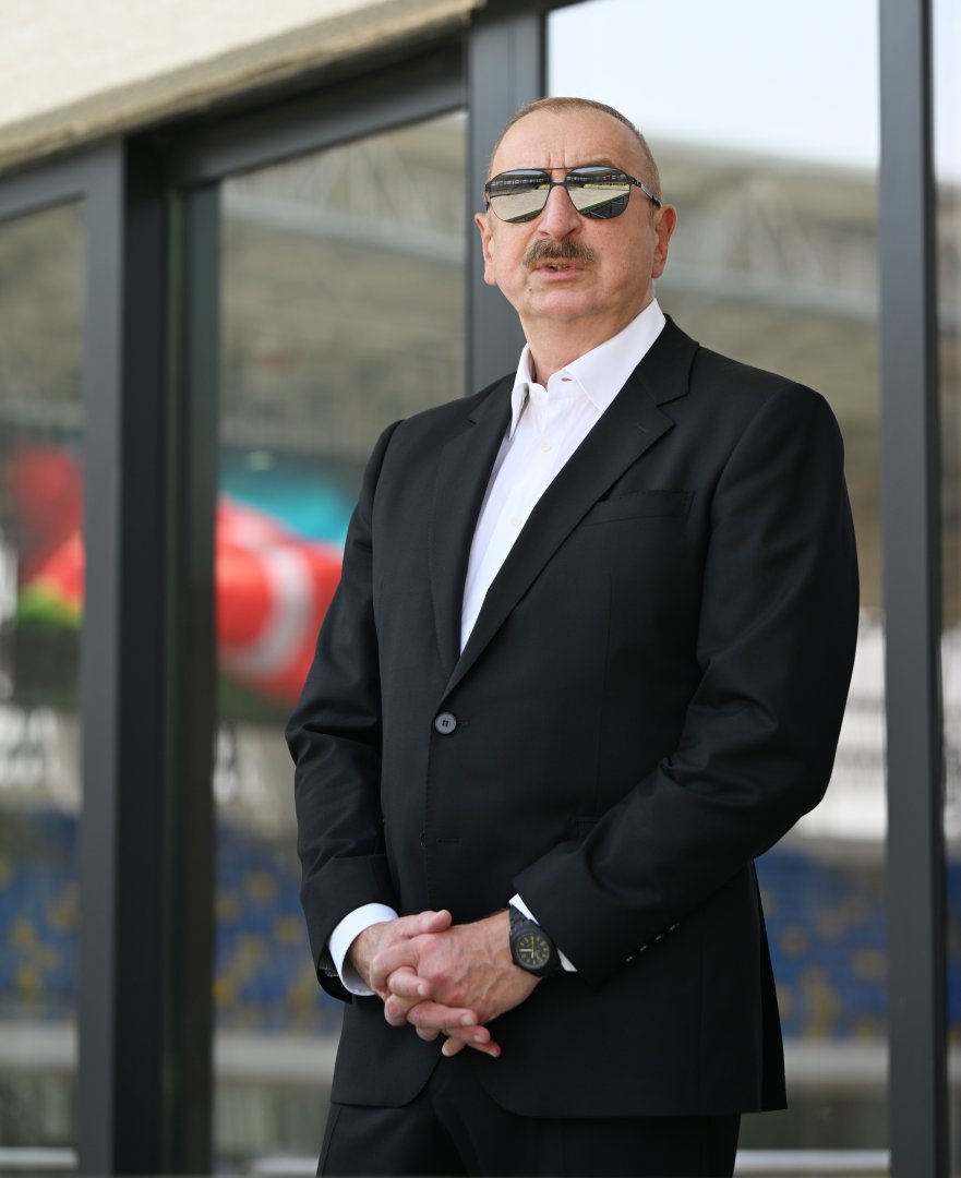 President Ilham Aliyev, First Lady Mehriban Aliyeva inspect construction progress at Ganja city stadium (PHOTO)