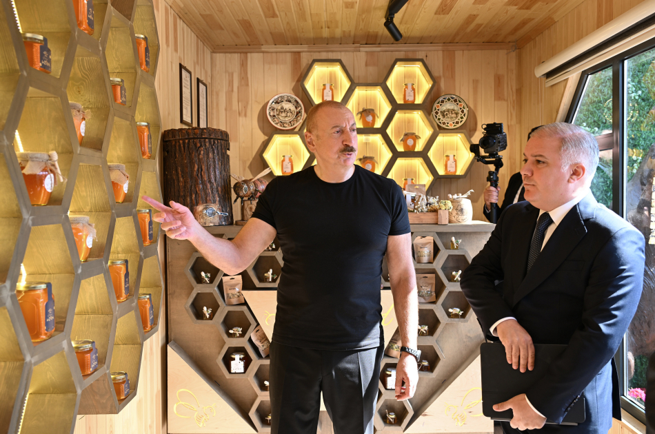 President Ilham Aliyev attends opening of "Balland - Kalbajar honey, bee, and beekeeping products store" (PHOTO/VIDEO)