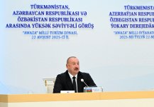 President Ilham Aliyev, Gurbanguly Berdimuhamedov, Shavkat Mirziyoyev make joint press statement in Turkmenbashi (PHOTO)