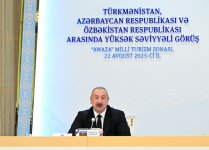 President Ilham Aliyev, Gurbanguly Berdimuhamedov, Shavkat Mirziyoyev make joint press statement in Turkmenbashi (PHOTO)