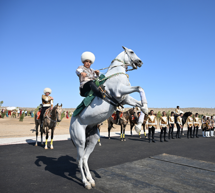 President Ilham Aliyev presented with Akhal-Teke horse (PHOTO/VIDEO)