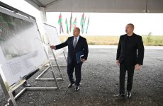 President Ilham Aliyev lays foundation stone for new Garakhanbeyli village in Fuzuli district (PHOTO)