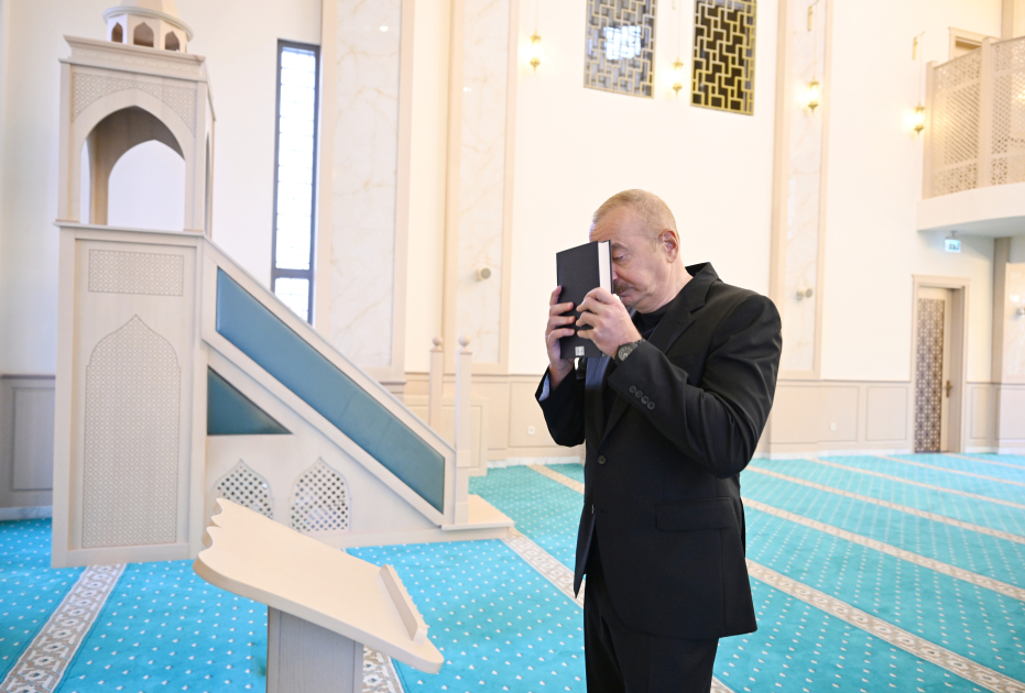 President Ilham Aliyev attends opening of mosque built in Hadrut settlement (PHOTO)