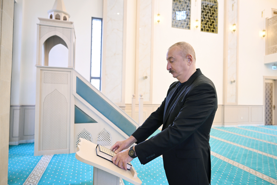 President Ilham Aliyev attends opening of mosque built in Hadrut settlement (PHOTO)