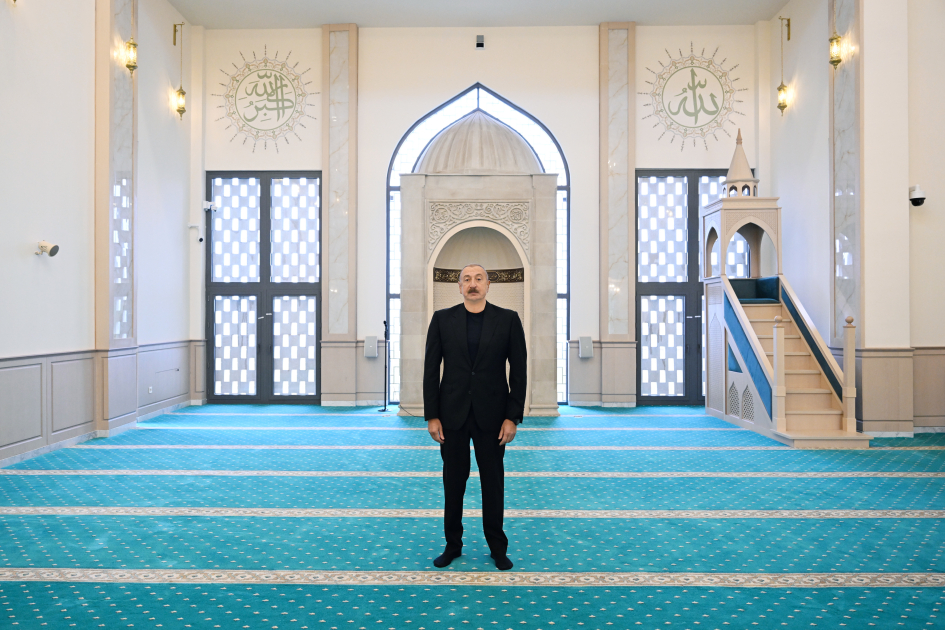 President Ilham Aliyev attends opening of mosque built in Hadrut settlement (PHOTO)