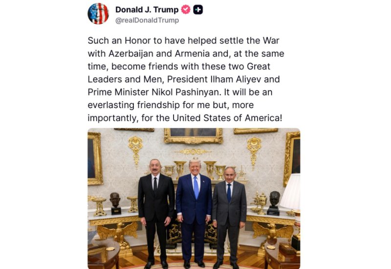 Trump shares another post about Azerbaijan: It will be an everlasting friendship for me