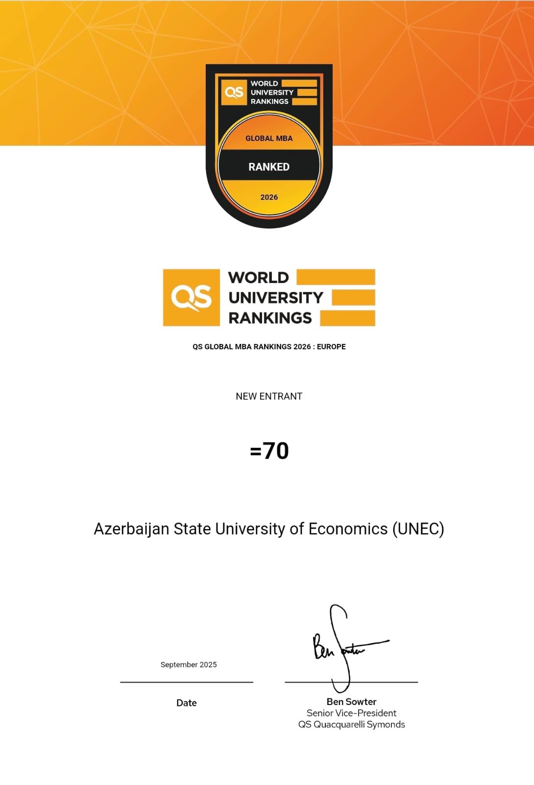 UNEC MBA among the world’s best: in the QS MBA Rankings! (PHOTO)