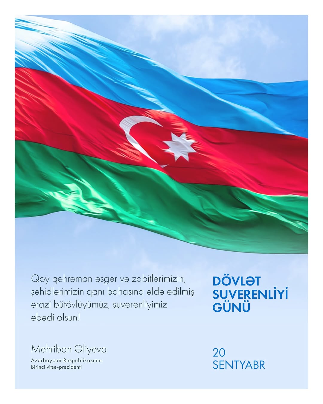 First VP Mehriban Aliyeva makes post on September 20 - Day of State Sovereignty of Azerbaijan (PHOTO)