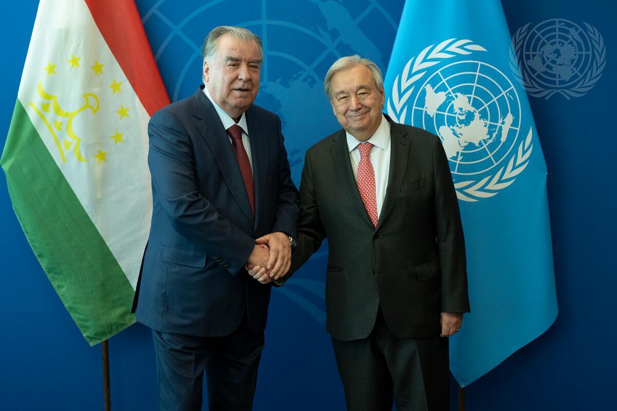 UN chief meets Tajik president to discuss climate, security, and regional co-op