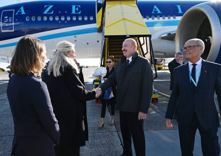 President Ilham Aliyev arrives in Denmark for working visit (PHOTO)