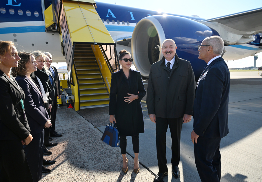 President Ilham Aliyev arrives in Denmark for working visit (PHOTO)