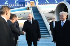 President Ilham Aliyev arrives in Kazakhstan for state visit (PHOTO/VIDEO)
