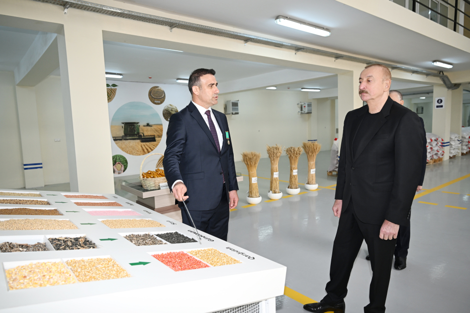 President Ilham Aliyev visits seed processing facility in Sabirabad Industrial District (PHOTO/VIDEO)