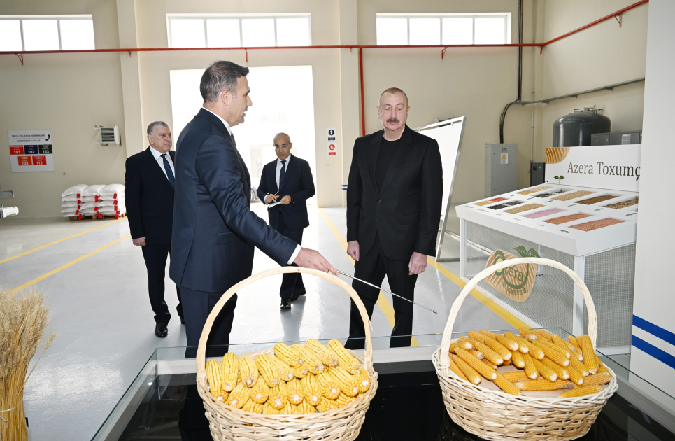 President Ilham Aliyev visits seed processing facility in Sabirabad Industrial District (PHOTO/VIDEO)