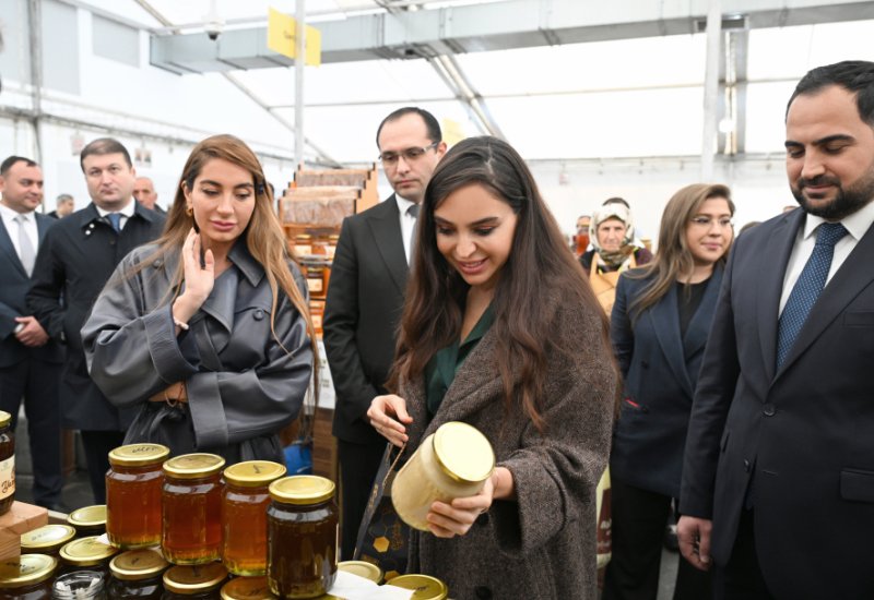 Heydar Aliyev Foundation VP Leyla Aliyeva and Head of Baku Media Center Arzu Aliyeva attend exhibition-sale fair of beekeeping products (PHOTO)