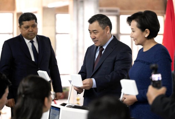 President Sadyr Zhaparov casts his vote in early parliamentary elections in Kyrgyzstan