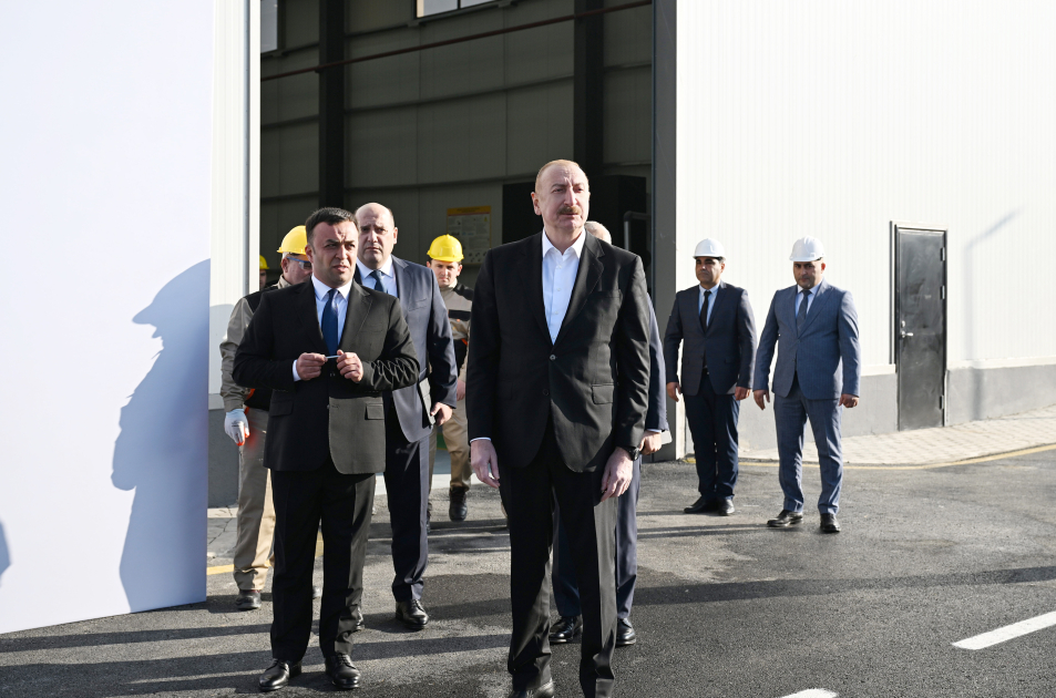 President Ilham Aliyev attends opening of metal electric pole production facility in Aghdam (PHOTO)