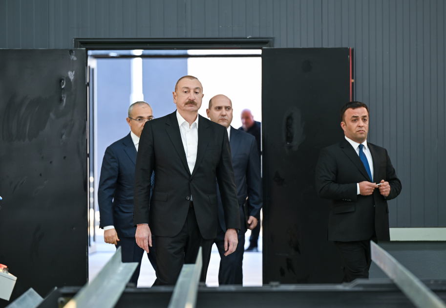 President Ilham Aliyev attends opening of metal electric pole production facility in Aghdam (PHOTO)