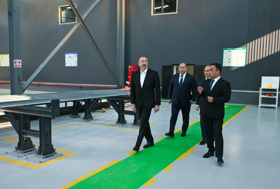 President Ilham Aliyev attends opening of metal electric pole production facility in Aghdam (PHOTO)