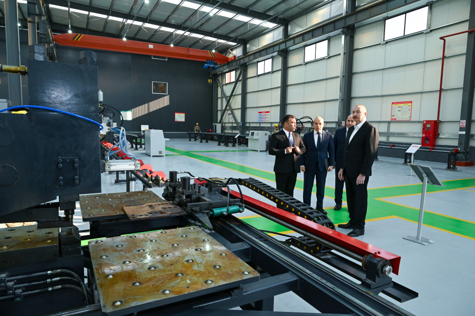 President Ilham Aliyev attends opening of metal electric pole production facility in Aghdam (PHOTO)