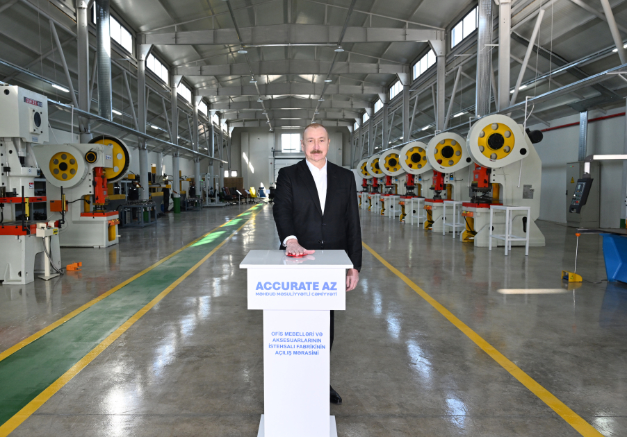 President Ilham Aliyev attends opening of office furniture and furniture accessories production facility in Ballija village of Khojaly (PHOTO)