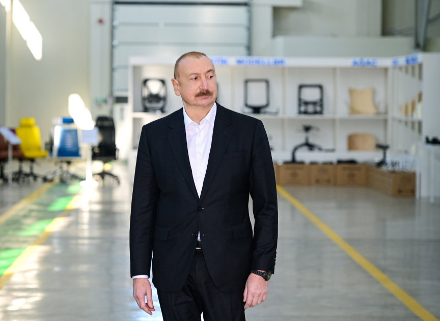President Ilham Aliyev attends opening of office furniture and furniture accessories production facility in Ballija village of Khojaly (PHOTO)