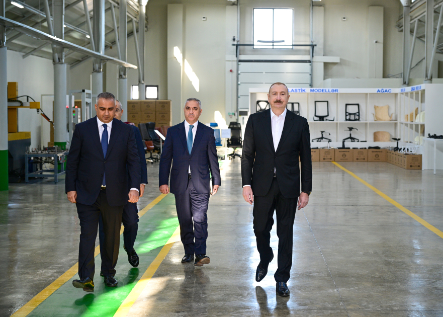 President Ilham Aliyev attends opening of office furniture and furniture accessories production facility in Ballija village of Khojaly (PHOTO)