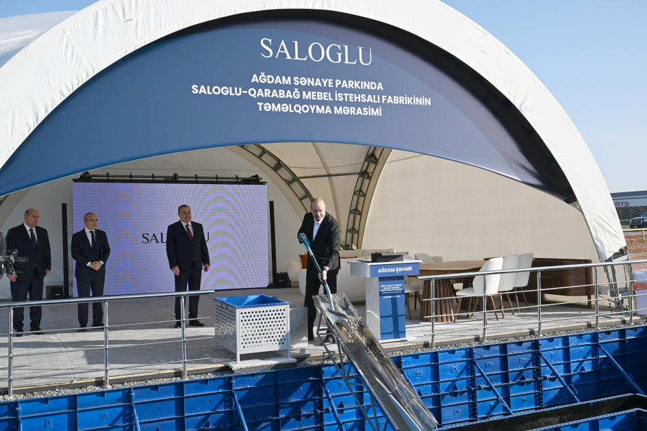 President Ilham Aliyev lays foundation stone for production facility of Saloglu Garabagh LLC in Aghdam Industrial Park (PHOTO)