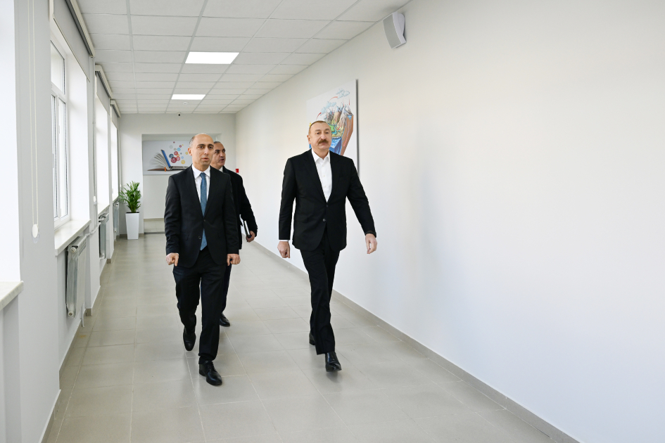 President Ilham Aliyev attends opening of Secondary School No. 1 in Karkijahan settlement after major renovations (PHOTO)