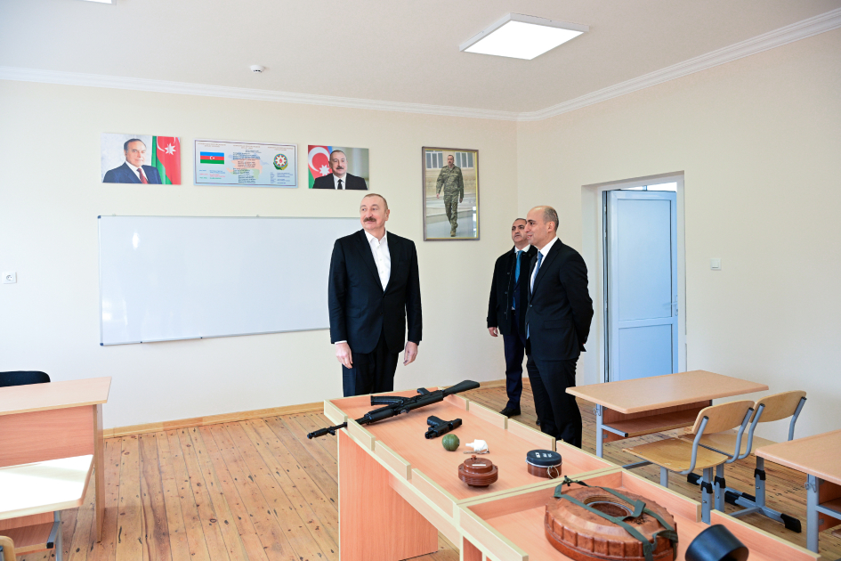 President Ilham Aliyev attends opening of Secondary School No. 1 in Karkijahan settlement after major renovations (PHOTO)