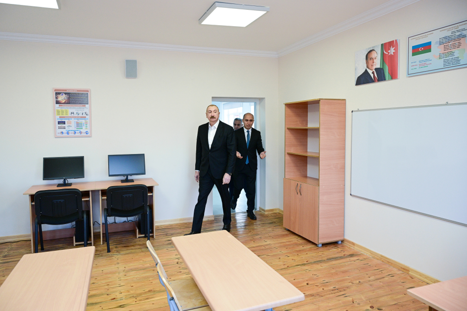 President Ilham Aliyev attends opening of Secondary School No. 1 in Karkijahan settlement after major renovations (PHOTO)