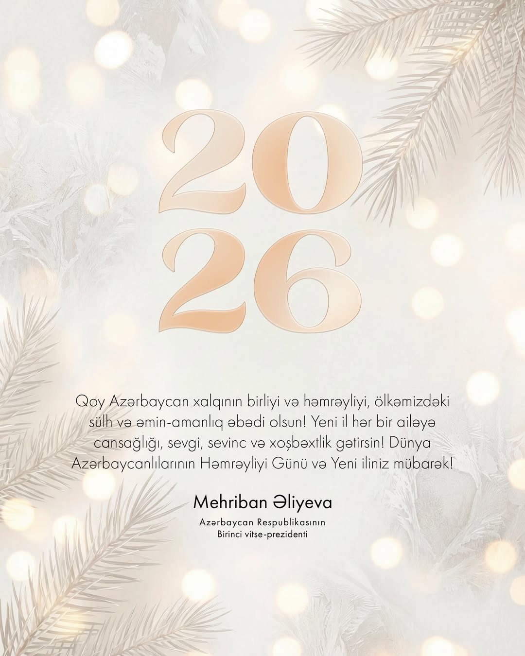 First Vice President Mehriban Aliyeva shares post on Day of Solidarity of World Azerbaijanis and New Year (PHOTO)