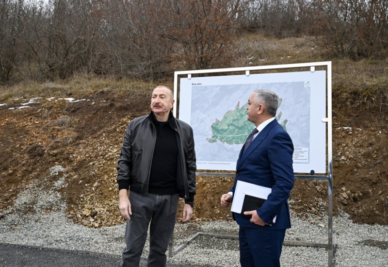President Ilham Aliyev inspects reconstruction progress in Heyvali village, Aghdara district (PHOTO)
