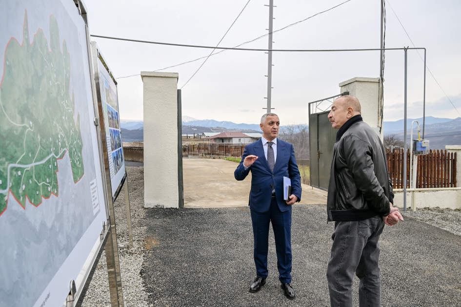 President Ilham Aliyev inspects reconstruction progress in Heyvali village, Aghdara district (PHOTO)