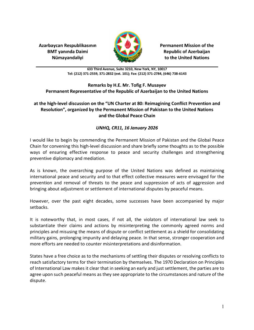 Azerbaijan outlines its position on strengthening international peace and security at UN (PHOTO)